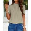 imageBTFBM Women Blouses Dressy Casual 2026 Summer Tops High Neck Lace Trim Short Sleeve Business Work Shirts Spring ClothesLight Green