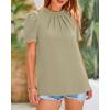imageBTFBM Women Blouses Dressy Casual 2026 Summer Tops High Neck Lace Trim Short Sleeve Business Work Shirts Spring ClothesLight Green