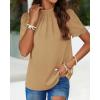 imageBTFBM Women Blouses Dressy Casual 2026 Summer Tops High Neck Lace Trim Short Sleeve Business Work Shirts Spring ClothesLight Khaki