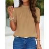 imageBTFBM Women Blouses Dressy Casual 2026 Summer Tops High Neck Lace Trim Short Sleeve Business Work Shirts Spring ClothesLight Khaki