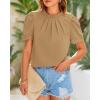 imageBTFBM Women Blouses Dressy Casual 2026 Summer Tops High Neck Lace Trim Short Sleeve Business Work Shirts Spring ClothesLight Khaki