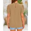 imageBTFBM Women Blouses Dressy Casual 2026 Summer Tops High Neck Lace Trim Short Sleeve Business Work Shirts Spring ClothesLight Khaki