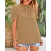imageBTFBM Women Blouses Dressy Casual 2026 Summer Tops High Neck Lace Trim Short Sleeve Business Work Shirts Spring ClothesLight Khaki