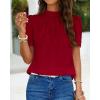 imageBTFBM Women Blouses Dressy Casual 2026 Summer Tops High Neck Lace Trim Short Sleeve Business Work Shirts Spring ClothesRed