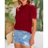 imageBTFBM Women Blouses Dressy Casual 2026 Summer Tops High Neck Lace Trim Short Sleeve Business Work Shirts Spring ClothesRed