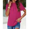imageBTFBM Women Blouses Dressy Casual 2026 Summer Tops High Neck Lace Trim Short Sleeve Business Work Shirts Spring ClothesRose Red