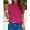 imageBTFBM Women Blouses Dressy Casual 2026 Summer Tops High Neck Lace Trim Short Sleeve Business Work Shirts Spring ClothesRose Red