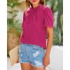 imageBTFBM Women Blouses Dressy Casual 2026 Summer Tops High Neck Lace Trim Short Sleeve Business Work Shirts Spring ClothesRose Red