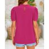 imageBTFBM Women Blouses Dressy Casual 2026 Summer Tops High Neck Lace Trim Short Sleeve Business Work Shirts Spring ClothesRose Red