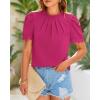 imageBTFBM Women Blouses Dressy Casual 2026 Summer Tops High Neck Lace Trim Short Sleeve Business Work Shirts Spring ClothesRose Red
