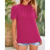 imageBTFBM Women Blouses Dressy Casual 2026 Summer Tops High Neck Lace Trim Short Sleeve Business Work Shirts Spring ClothesRose Red
