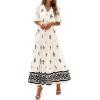 imageBTFBM Womens Summer Dresses 2026 Spring Casual Short Sleeve v Neck Boho Floral Flowy ALine Tiered Maxi Dress PocketsFloral Apricot Black