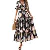 imageBTFBM Womens Summer Dresses 2026 Spring Casual Short Sleeve v Neck Boho Floral Flowy ALine Tiered Maxi Dress PocketsFloral Black Multi