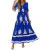 imageBTFBM Womens Summer Dresses 2026 Spring Casual Short Sleeve v Neck Boho Floral Flowy ALine Tiered Maxi Dress PocketsFloral Blue White