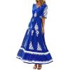 imageBTFBM Womens Summer Dresses 2026 Spring Casual Short Sleeve v Neck Boho Floral Flowy ALine Tiered Maxi Dress PocketsFloral Blue White