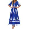 imageBTFBM Womens Summer Dresses 2026 Spring Casual Short Sleeve v Neck Boho Floral Flowy ALine Tiered Maxi Dress PocketsFloral Blue White