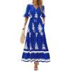imageBTFBM Womens Summer Dresses 2026 Spring Casual Short Sleeve v Neck Boho Floral Flowy ALine Tiered Maxi Dress PocketsFloral Blue White