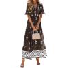 imageBTFBM Womens Summer Dresses 2026 Spring Casual Short Sleeve v Neck Boho Floral Flowy ALine Tiered Maxi Dress PocketsFloral Coffee White