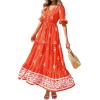 imageBTFBM Womens Summer Dresses 2026 Spring Casual Short Sleeve v Neck Boho Floral Flowy ALine Tiered Maxi Dress PocketsFloral Orange Red Apricot
