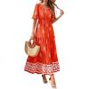 imageBTFBM Womens Summer Dresses 2026 Spring Casual Short Sleeve v Neck Boho Floral Flowy ALine Tiered Maxi Dress PocketsFloral Orange Red Apricot