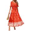 imageBTFBM Womens Summer Dresses 2026 Spring Casual Short Sleeve v Neck Boho Floral Flowy ALine Tiered Maxi Dress PocketsFloral Orange Red Apricot