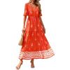imageBTFBM Womens Summer Dresses 2026 Spring Casual Short Sleeve v Neck Boho Floral Flowy ALine Tiered Maxi Dress PocketsFloral Orange Red Apricot