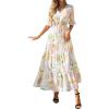 imageBTFBM Womens Summer Dresses 2026 Spring Casual Short Sleeve v Neck Boho Floral Flowy ALine Tiered Maxi Dress PocketsFloral White Multi