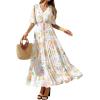 imageBTFBM Womens Summer Dresses 2026 Spring Casual Short Sleeve v Neck Boho Floral Flowy ALine Tiered Maxi Dress PocketsFloral White Multi