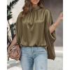 imageBTFBM Womens Summer Tops 2026 Mock Neck Batwing Sleeve Silk Satin Shirts Loose Oversized Dressy Casual Spring BlousesArmy Green