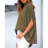 imageBTFBM Womens Summer Tops 2026 Mock Neck Batwing Sleeve Silk Satin Shirts Loose Oversized Dressy Casual Spring BlousesArmy Green