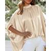 imageBTFBM Womens Summer Tops 2026 Mock Neck Batwing Sleeve Silk Satin Shirts Loose Oversized Dressy Casual Spring BlousesBeige
