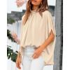 imageBTFBM Womens Summer Tops 2026 Mock Neck Batwing Sleeve Silk Satin Shirts Loose Oversized Dressy Casual Spring BlousesBeige