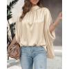imageBTFBM Womens Summer Tops 2026 Mock Neck Batwing Sleeve Silk Satin Shirts Loose Oversized Dressy Casual Spring BlousesBeige