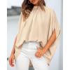 imageBTFBM Womens Summer Tops 2026 Mock Neck Batwing Sleeve Silk Satin Shirts Loose Oversized Dressy Casual Spring BlousesBeige