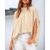 imageBTFBM Womens Summer Tops 2026 Mock Neck Batwing Sleeve Silk Satin Shirts Loose Oversized Dressy Casual Spring BlousesBeige