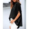 imageBTFBM Womens Summer Tops 2026 Mock Neck Batwing Sleeve Silk Satin Shirts Loose Oversized Dressy Casual Spring BlousesBlack