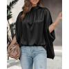 imageBTFBM Womens Summer Tops 2026 Mock Neck Batwing Sleeve Silk Satin Shirts Loose Oversized Dressy Casual Spring BlousesBlack