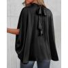 imageBTFBM Womens Summer Tops 2026 Mock Neck Batwing Sleeve Silk Satin Shirts Loose Oversized Dressy Casual Spring BlousesBlack