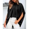 imageBTFBM Womens Summer Tops 2026 Mock Neck Batwing Sleeve Silk Satin Shirts Loose Oversized Dressy Casual Spring BlousesBlack
