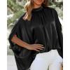 imageBTFBM Womens Summer Tops 2026 Mock Neck Batwing Sleeve Silk Satin Shirts Loose Oversized Dressy Casual Spring BlousesBlack