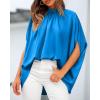 imageBTFBM Womens Summer Tops 2026 Mock Neck Batwing Sleeve Silk Satin Shirts Loose Oversized Dressy Casual Spring BlousesBlue