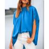 imageBTFBM Womens Summer Tops 2026 Mock Neck Batwing Sleeve Silk Satin Shirts Loose Oversized Dressy Casual Spring BlousesBlue