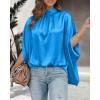 imageBTFBM Womens Summer Tops 2026 Mock Neck Batwing Sleeve Silk Satin Shirts Loose Oversized Dressy Casual Spring BlousesBlue