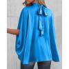 imageBTFBM Womens Summer Tops 2026 Mock Neck Batwing Sleeve Silk Satin Shirts Loose Oversized Dressy Casual Spring BlousesBlue