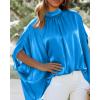 imageBTFBM Womens Summer Tops 2026 Mock Neck Batwing Sleeve Silk Satin Shirts Loose Oversized Dressy Casual Spring BlousesBlue