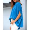 imageBTFBM Womens Summer Tops 2026 Mock Neck Batwing Sleeve Silk Satin Shirts Loose Oversized Dressy Casual Spring BlousesBlue