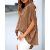 imageBTFBM Womens Summer Tops 2026 Mock Neck Batwing Sleeve Silk Satin Shirts Loose Oversized Dressy Casual Spring BlousesBrown