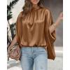 imageBTFBM Womens Summer Tops 2026 Mock Neck Batwing Sleeve Silk Satin Shirts Loose Oversized Dressy Casual Spring BlousesBrown