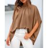 imageBTFBM Womens Summer Tops 2026 Mock Neck Batwing Sleeve Silk Satin Shirts Loose Oversized Dressy Casual Spring BlousesBrown