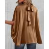 imageBTFBM Womens Summer Tops 2026 Mock Neck Batwing Sleeve Silk Satin Shirts Loose Oversized Dressy Casual Spring BlousesBrown